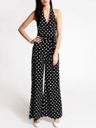 Choies Low Cut Halter Backless Jumpsuit In Polka Dot Print