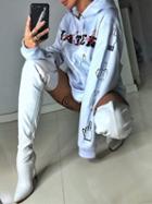 Choies White Hand And Letter Print Pouch Pocket Front Long Sleeve Hoodie