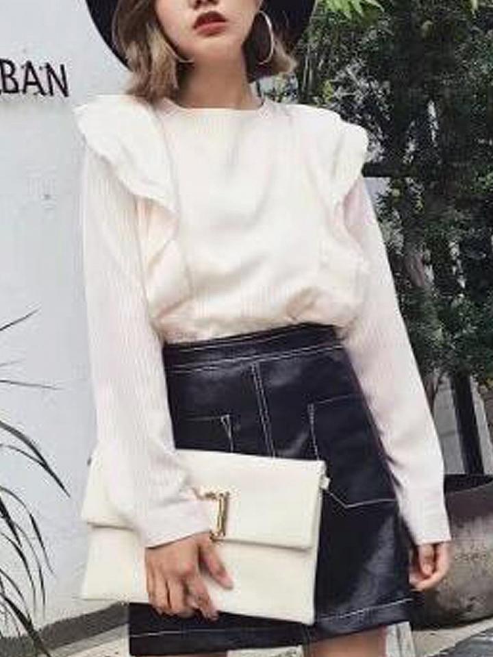 Choies Beige Ruffle Detail Long Sleeve Blouse