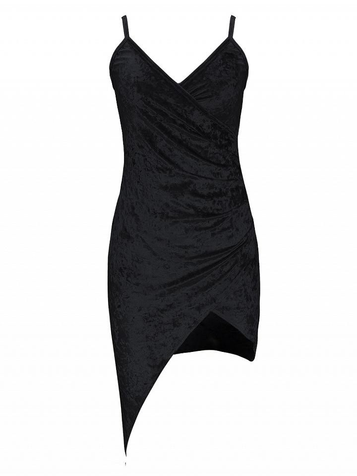 Choies Black Wrap Front Ruched Detail Asymmetric Hem Velvet Cami Dress