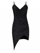 Choies Black Wrap Front Ruched Detail Asymmetric Hem Velvet Cami Dress
