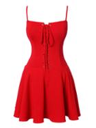 Choies Red Spaghetti Strap Lace Up Front Skater Dress