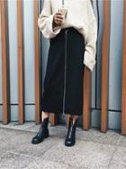 Choies Black High Waist Zip Up Front Circle Detail Midi Skirt