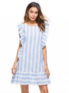 Choies Blue Stripe Ruffle Trim Mini Dress