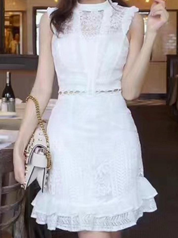 Choies White Ruffle Trim Lace Overlay Mini Dress