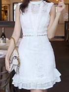 Choies White Ruffle Trim Lace Overlay Mini Dress