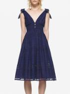 Choies Navy Blue V Front And V Back Tie Shoulder Cutwork Lace Midi Dress