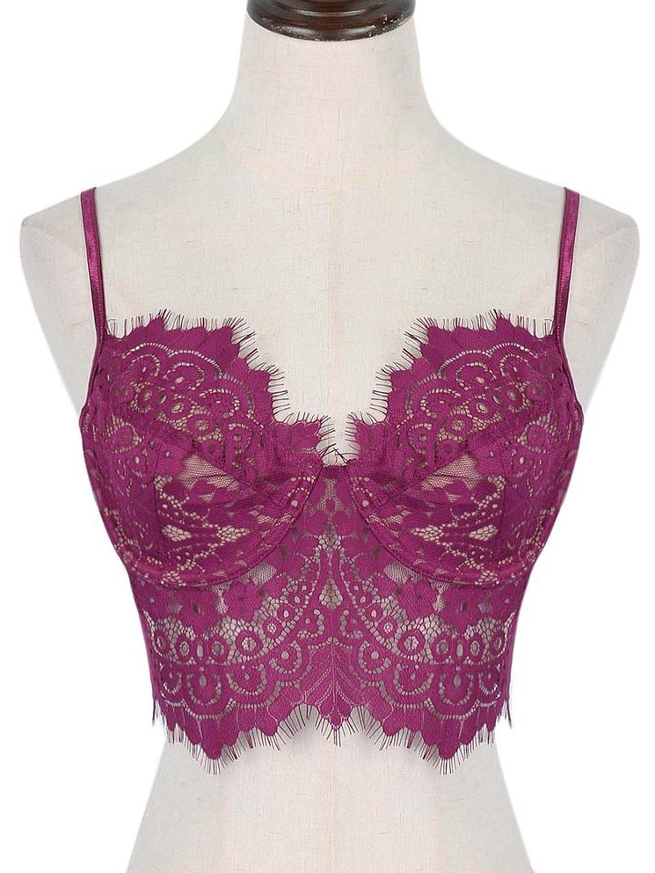 Choies Purple Sheer Eyelash Lace Spaghetti Strap Crop Cami