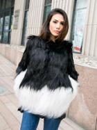 Choies Black Contrast Faux Fur Coat