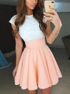 Choies Light Orange Contrast Lace Panel Skater Mini Dress