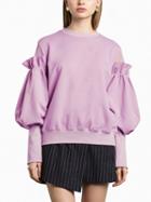 Choies Purple Cold Shoulder  Frill Trim Puff Sleeve Sweatshirt