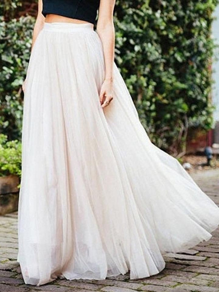 Choies White High Waist Mesh Maxi Bubble Skirt