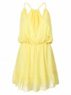 Choies Yellow Plunge Neck Elastic Wasit Dress