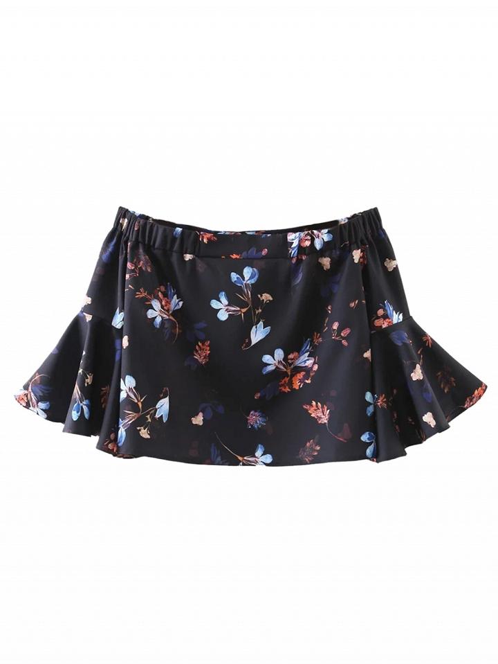 Choies Black Floral Off Shoulder Flared Sleeve Blouse