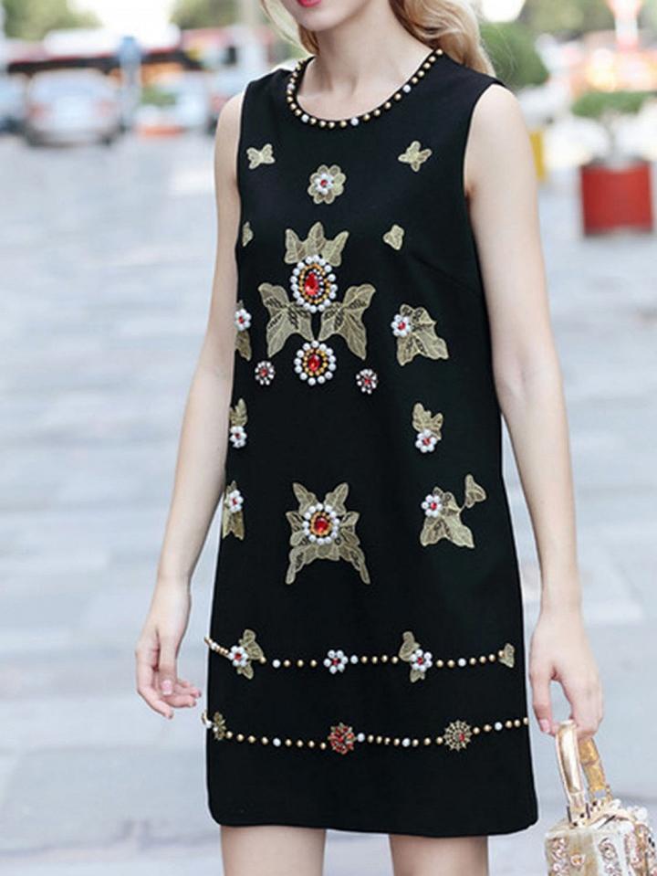 Choies Black Embroidery And Beaded Detail Sleeveless Women Mini Dress