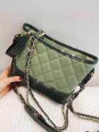 Choies Green Pu Argyle Plaid Chain Strap Chic Women Cross Body Bag