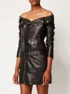 Choies Black Off Shoulder Zip Detail Buckle Belt Pu Mini Dress