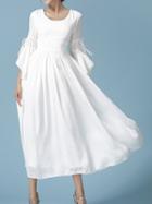 Choies White Flare Tie Sleeve  Elastic Waist Pleat Dress