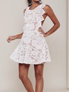 Choies White Open Back Sleeveless Chic Women Lace Mini Dress