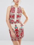 Choies Polychrome Paisley Embroidery Backless Bodycon Mini Dress