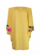 Choies Yellow Off Shoulder Embroidered Bell Sleeve Beach Dress