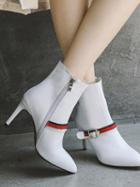 Choies White Buckle Strap Chic Women Pointed Toe Ankle Boots