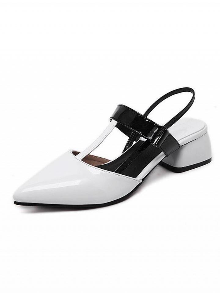 Choies White Pointed Contrast Strap Leather Look Shoes