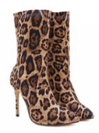 Choies Brown Velvet Leopard Print Pointed Toe Women High Heeled Boots