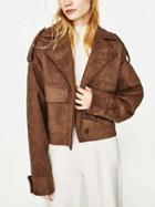 Choies Brown Faux Suede Notch Lapel Pocket Coat