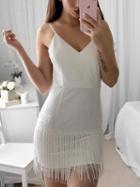 Choies White Spaghetti Strap V-neck Tassel Hem Lace Mini Dress