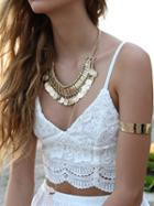 Choies White V-neck Crochet Lace Scallop Hem Cami Crop Top