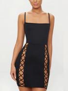 Choies Black Spaghetti Strap Lace Up Front Bodycon Mini Dress