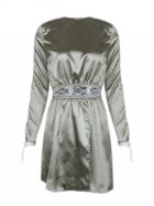 Choies Green Open Belly Lace Up Detail Front Split Long Sleeve Dress