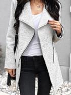 Choies Gray Lapel Zip Front Long Sleeve Wool Blend Coat