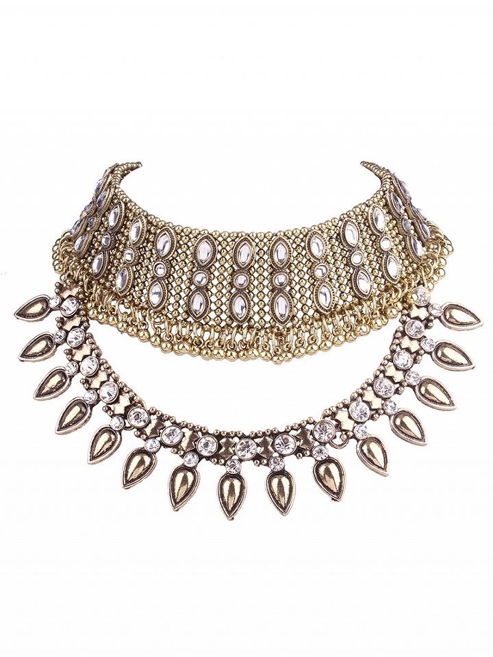Choies Golden Crystal Statement Choker Necklace