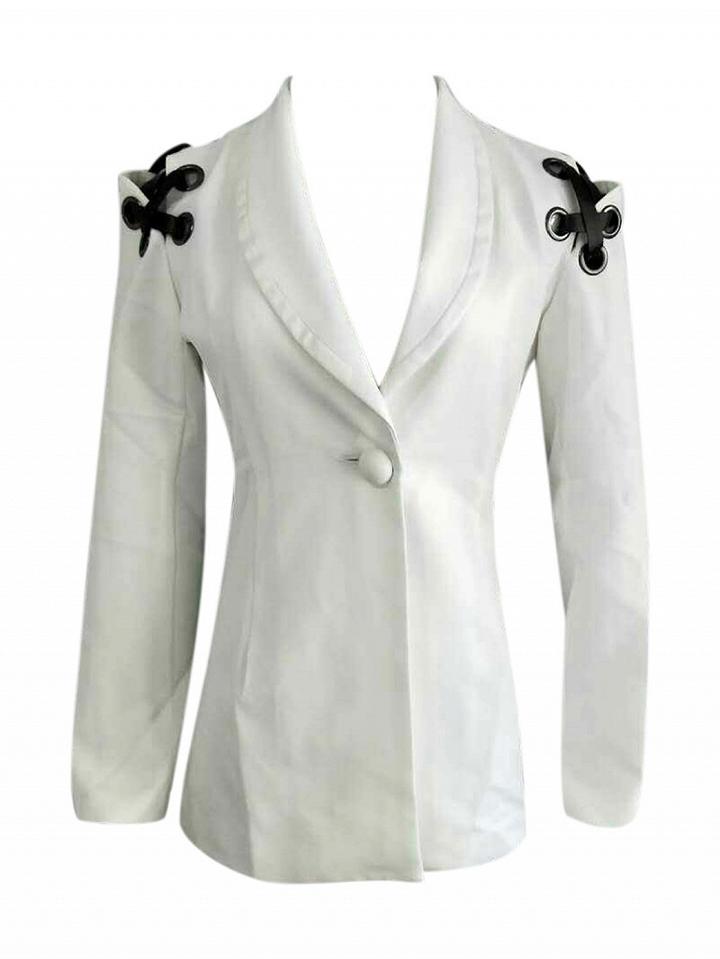 Choies White Lapel Lace Up Detail Long Sleeve Blazer
