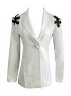 Choies White Lapel Lace Up Detail Long Sleeve Blazer