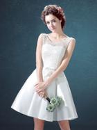 Choies White Lace Overlay Lace Up Back Bowknot Waist Homecoming Dress