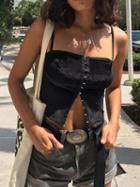 Choies Black Cotton Button Placket Front Chic Women Crop Cami Top