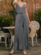 Choies Black Stripe Spaghetti Strap V-neck Open Back Chic Women Jumpsuit