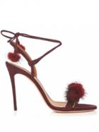 Choies Red Leather Pom Pom Detail Tie Heeled Sandals