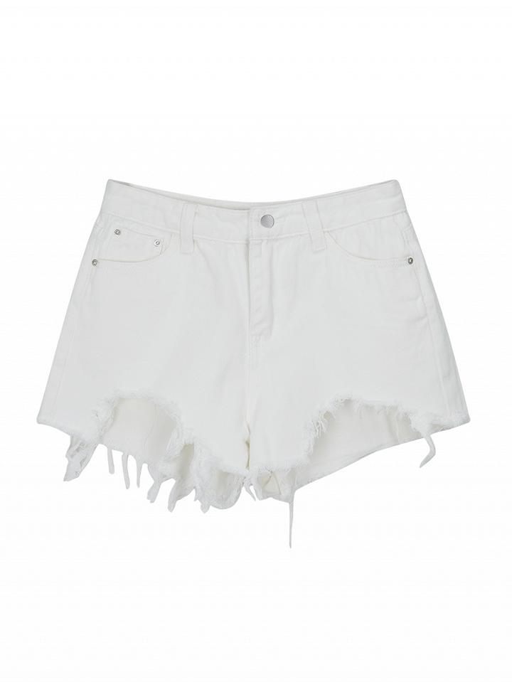 Choies White High Waist Distressed Denim Shorts