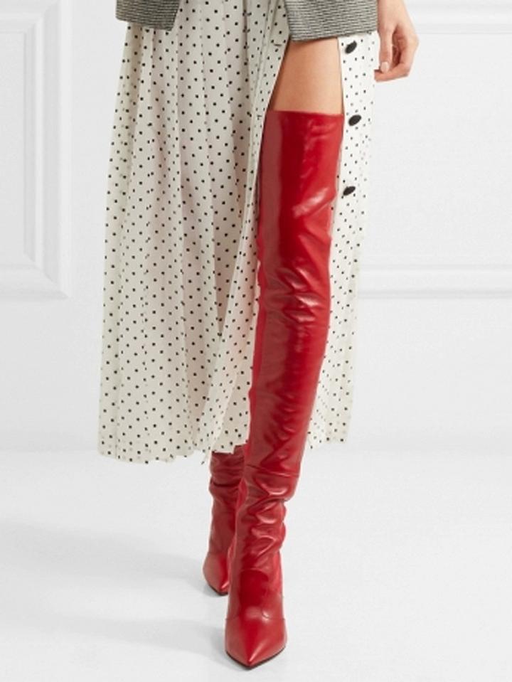 Choies Red Leather Pointed Heeled Over The Knee Boots