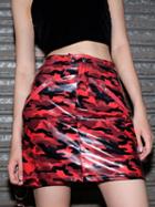 Choies Camouflage Leather Look Zip Front High Waist Chic Women Mini Skirt