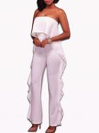 Choies White Bandeau Ruffle Trim Jumpsuit