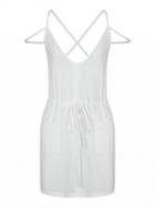 Choies White V-neck Strap Cross Pocket Detail Tie Waist Dress