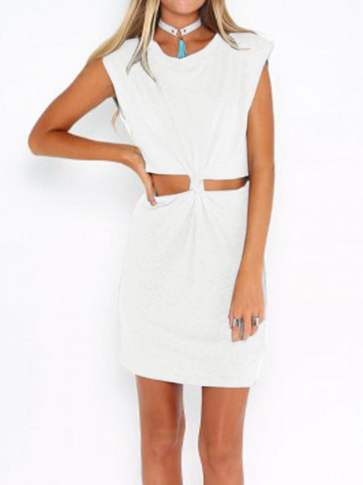 Choies White Short Sleeve Open Belly Dress