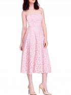 Choies Pink Strapless Cutwork Lace Midi Skater Dress