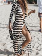Choies Black Chevron Print Long Sleeve Longline Cardigan