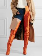 Choies Orange Satin Look Pointed Heeled Over The Waist Boots